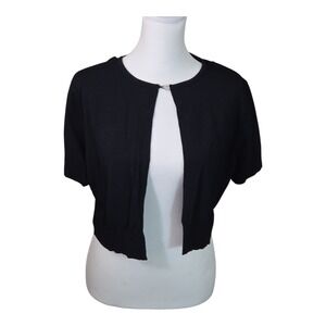 Nicole by Nicole Miller Womens Black Cropped Shrug Bolero Short Sleeve Large